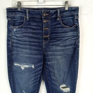American Eagle Hi-Rise Jegging Dark Wash Distressed 16 R Stretch
